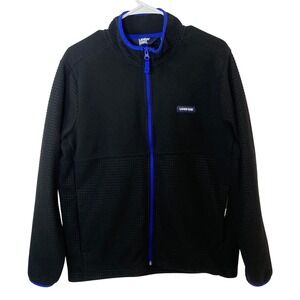 Lands End Black Fleece Jacket Mens Size Medium Zip Up Blue‎ Trim Textured